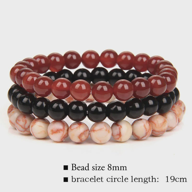 Set van 3 Natuursteen Armbanden: Rozenkwarts, Obsidiaan & Tijgeroog