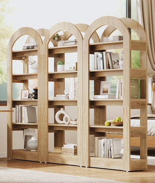 Boogvormige Boekenkast Rustiek Eikenhout - 5 Niveaus - Modern Decoratief Display - 80 cm Breed