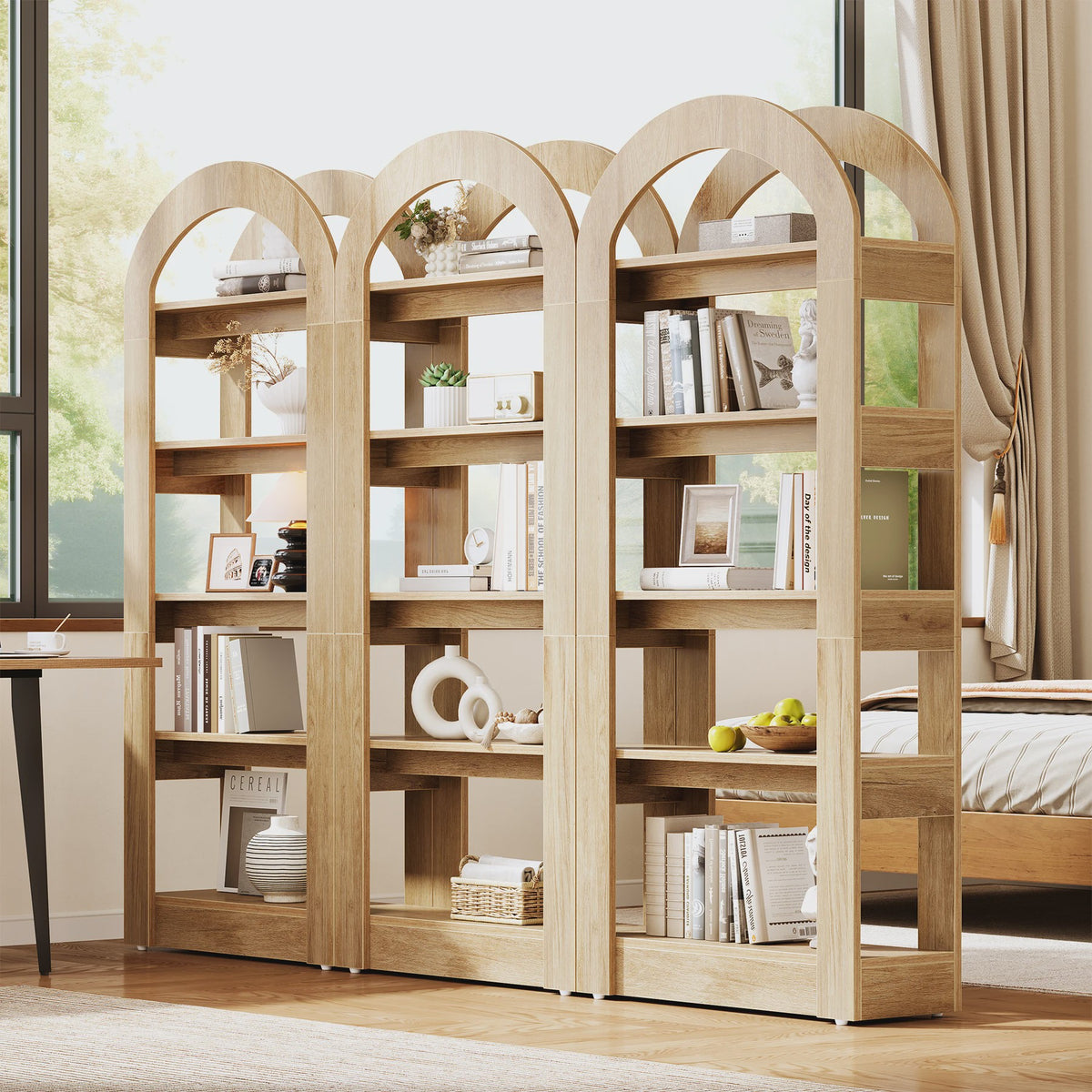 Boogvormige Boekenkast Rustiek Eikenhout - 5 Niveaus - Modern Decoratief Display - 80 cm Breed