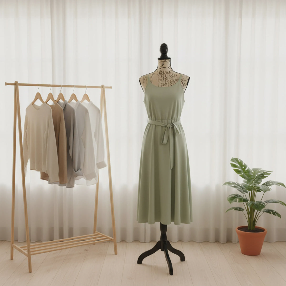 Verstelbare Paspop met Houten Statief - Beige/Zwart - Maat 36/38 - 130-167 cm