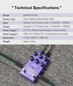 M-VAVE Galaxia & Elemental Pro Gitaar Effectpedalen: Stereo Delay & Reverb met USB-C