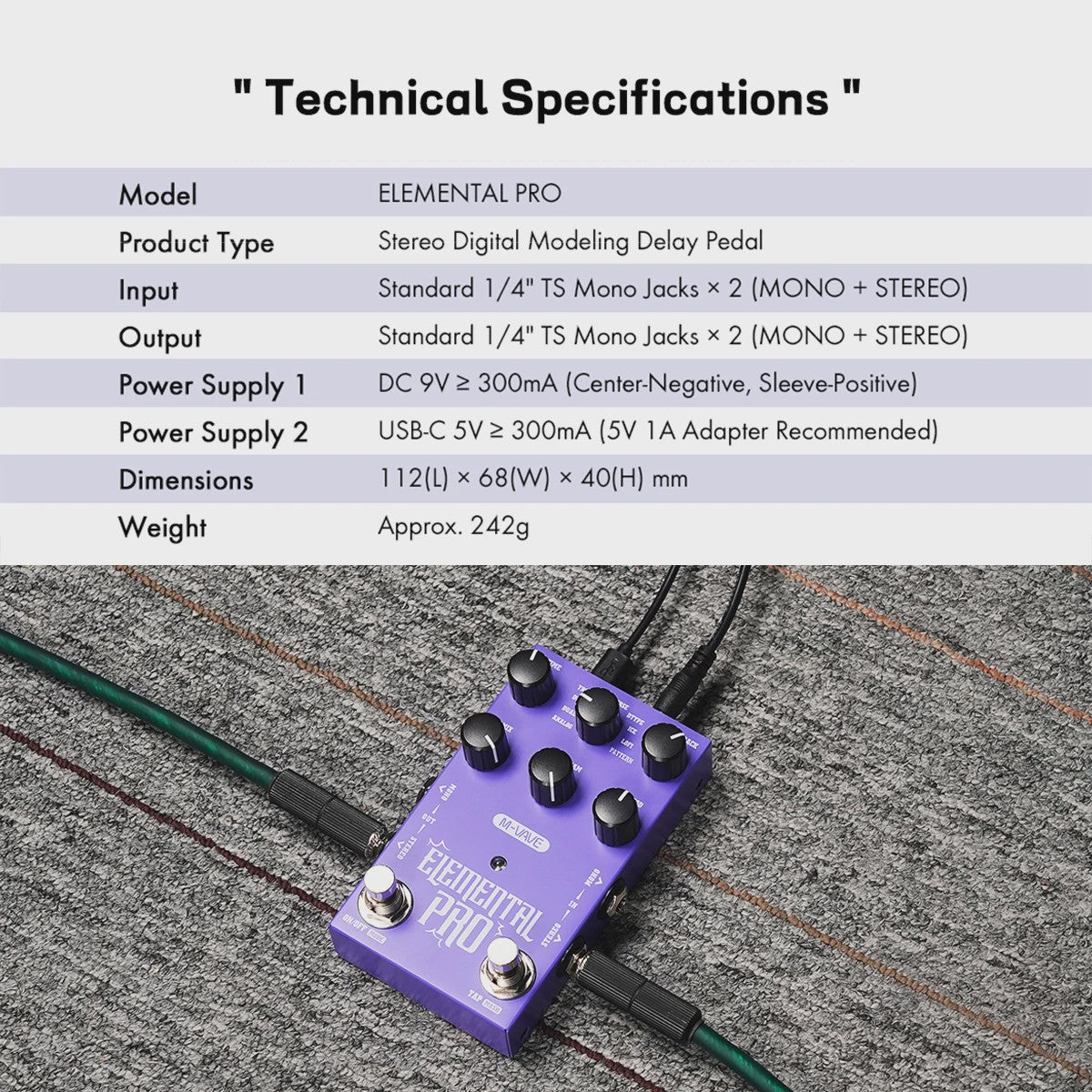M-VAVE Galaxia & Elemental Pro Gitaar Effectpedalen: Stereo Delay & Reverb met USB-C