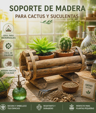 Rustieke Houten Plantenbak voor Succulenten & Cactussen - Handgemaakt Log Decor 20x12cm