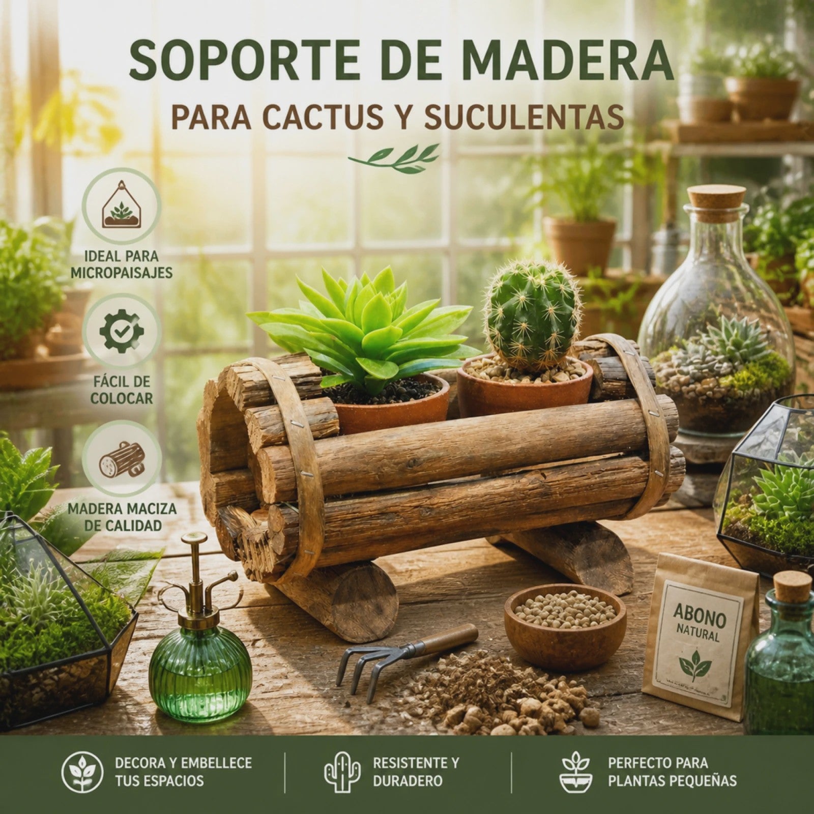 Rustieke Houten Plantenbak voor Succulenten & Cactussen - Handgemaakt Log Decor 20x12cm