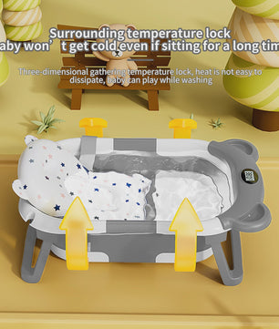 Opvouwbaar Babybadje met Thermometer & Antislip Kussen - Draagbaar voor Pasgeborenen