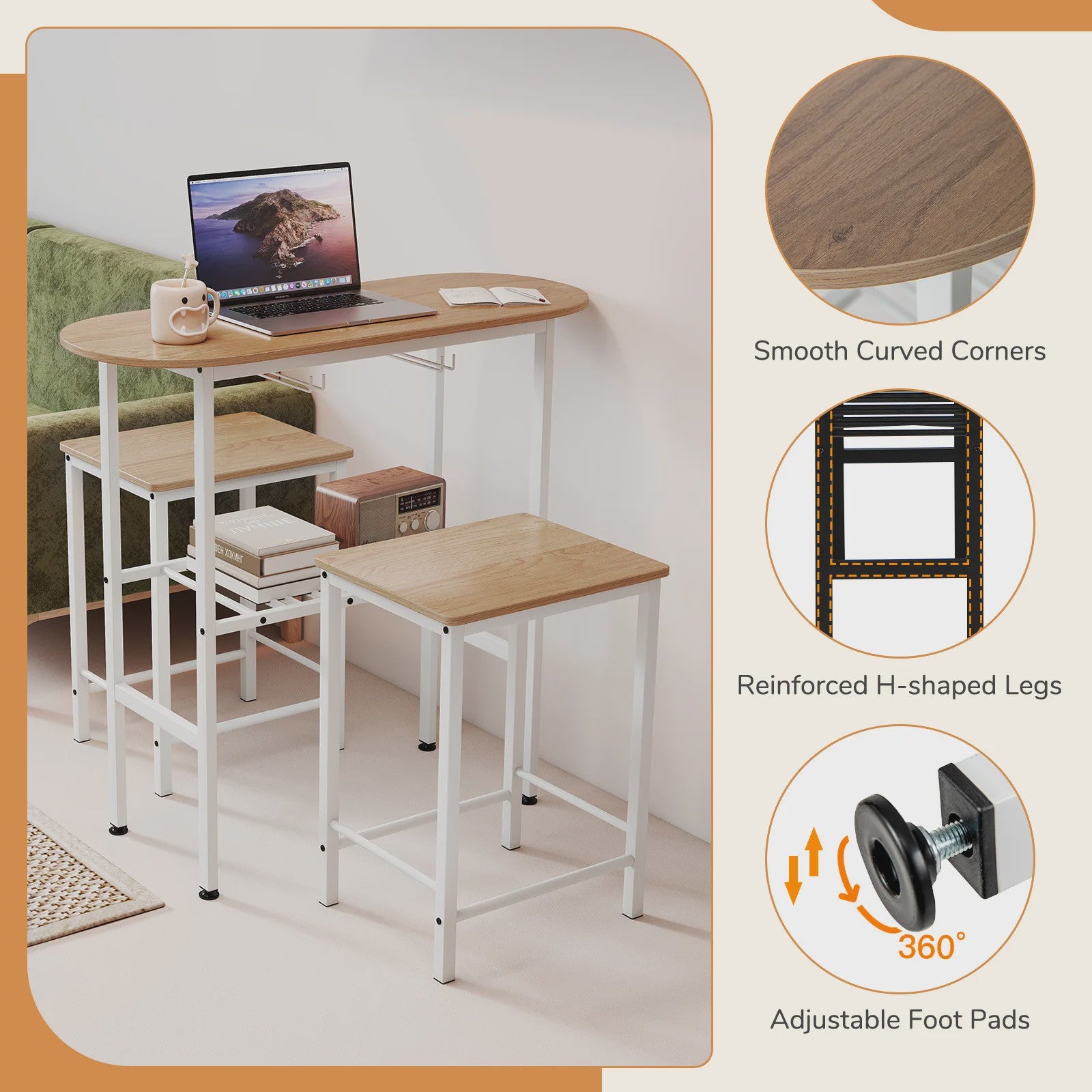 Compacte Bartafel Set met 2 Barkrukken, Wijnglashouders en Flessenrek - Ideaal voor Keuken of Eethoek
