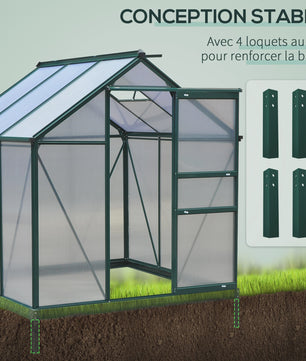 Outsunny Polycarbonaat Tuinkas 190x201 cm UV-bestendig met Dakgoot - Donkergroen