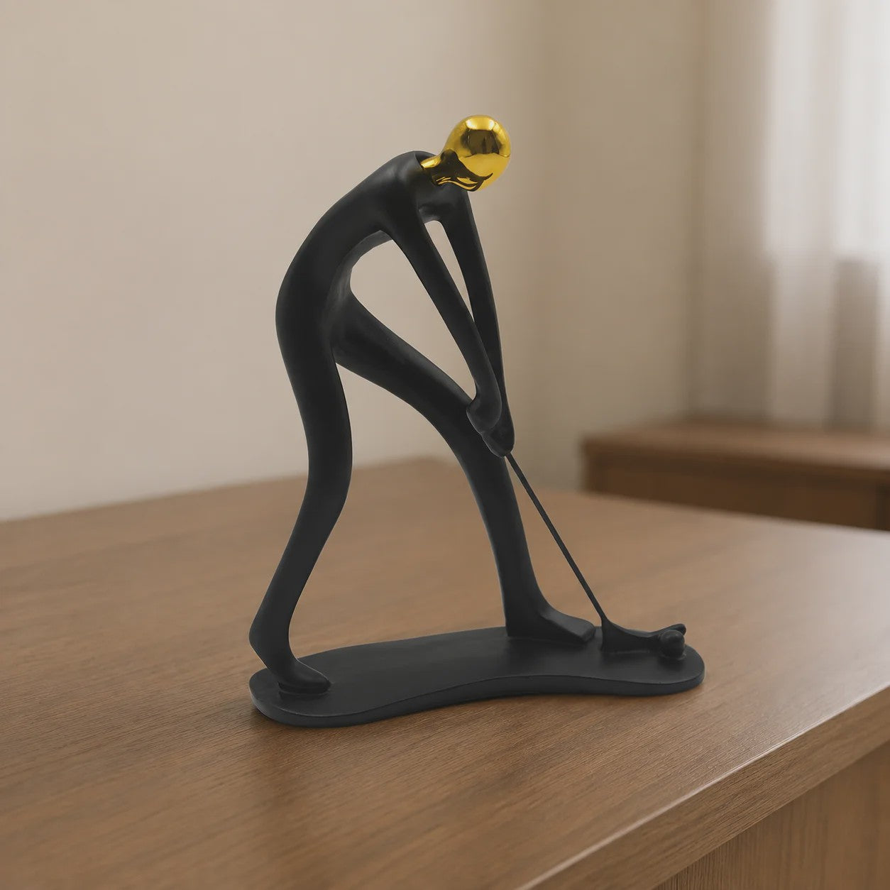 Moderne Golfbeeldje Sculptuur - Decoratieve Figuur voor Bureau & Huis - Goud & Zwart