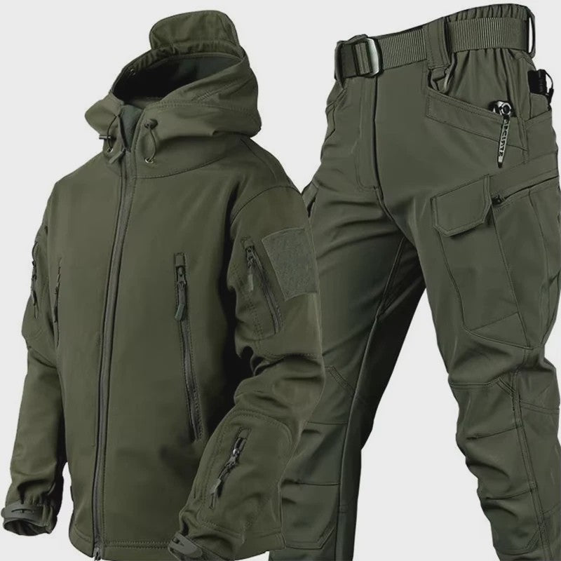 Waterdichte Heren Tactical Set: Softshell Jas & Fleece Cargo Broek voor Outdoor Avonturen