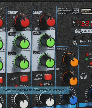 4-Kanaals DJ Mixer Console met Bluetooth, USB en 48V Fantoomvoeding