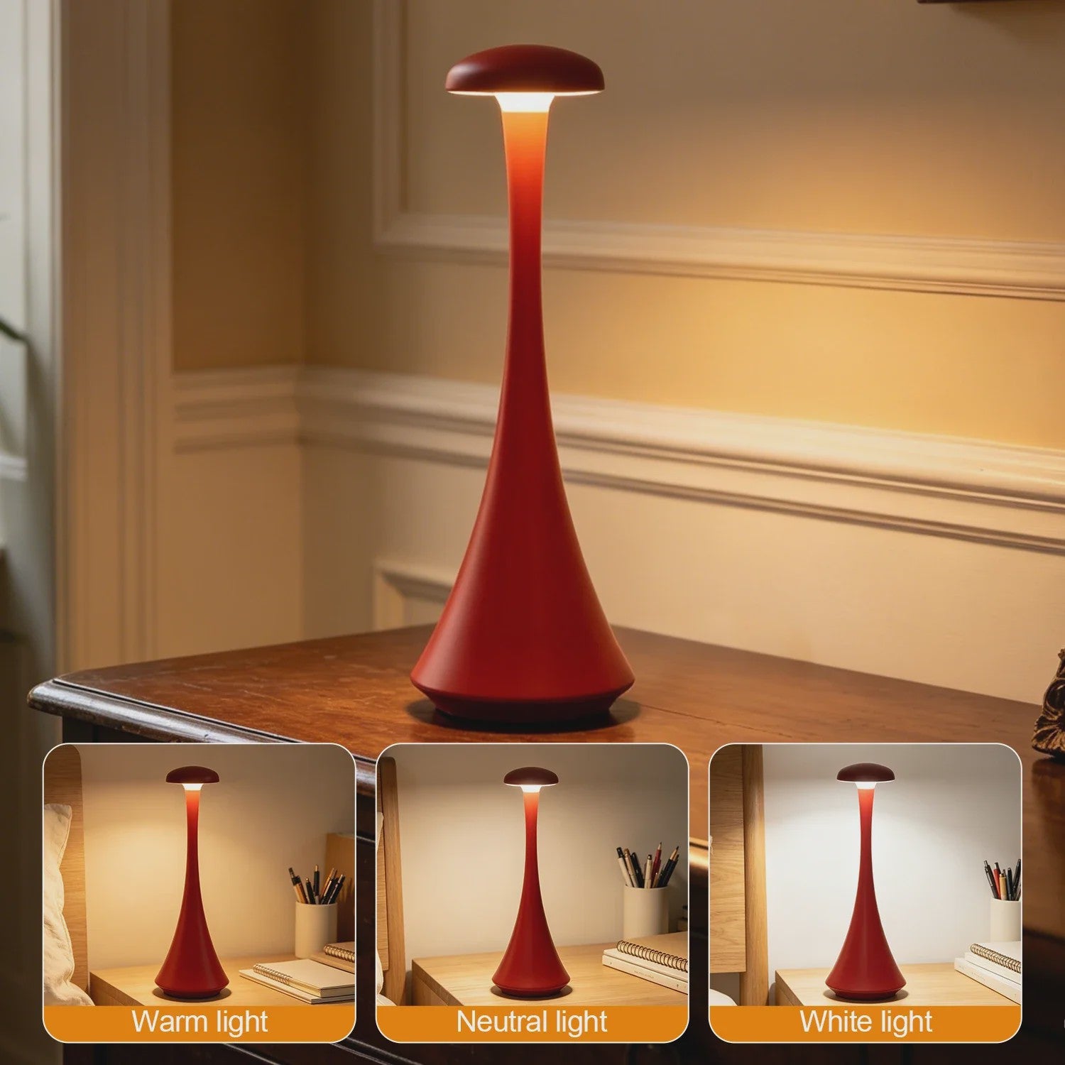 Draadloze Mushroom Tafellamp LED - Oplaadbaar & Dimbaar met Touch Bediening