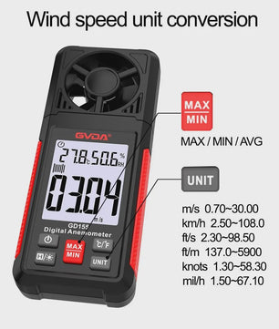 GVDA GD155 Digitale Windsnelheidsmeter met Temperatuur & Vochtigheid, LCD Achtergrondverlichting
