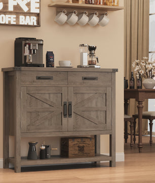 Moderne Landelijke Console Tafel met Koffiebar - 2 Lades, 2 Deuren & Open Plank