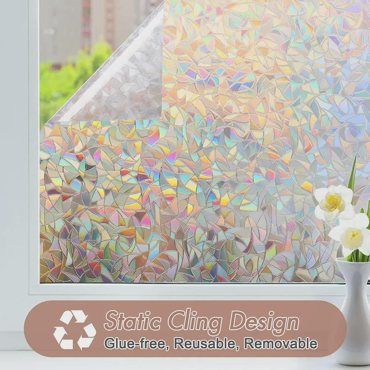 Regenboog Raamfolie - Statisch Plakkerig, Glas-in-lood Effect, Zonder Lijm, Verwijderbaar & Reflecterend