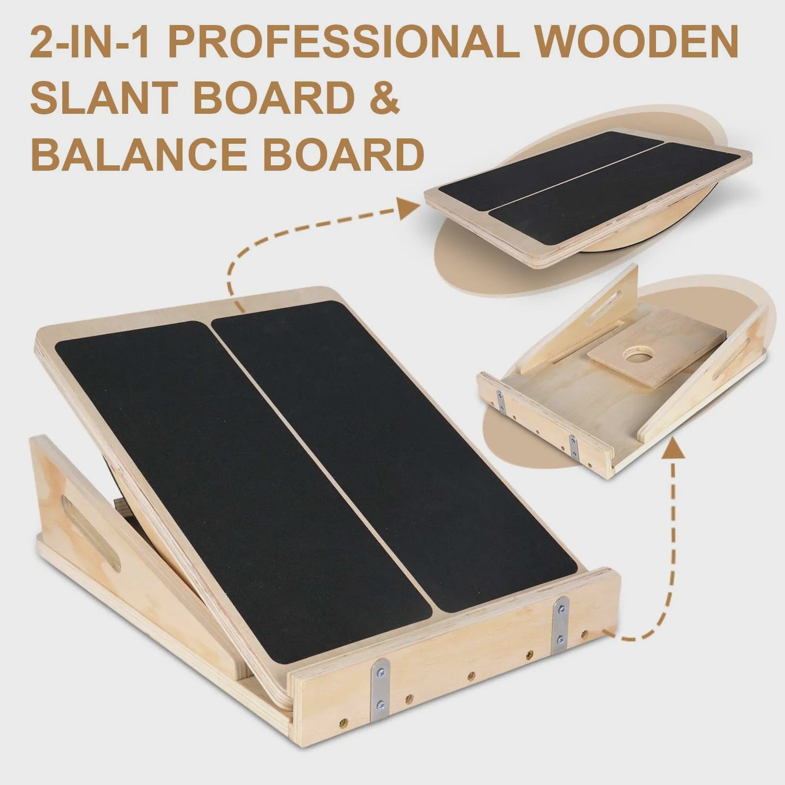 Verstelbare Houten Balansbord & Kuitspier Strekker - Anti-slip & Revalidatie