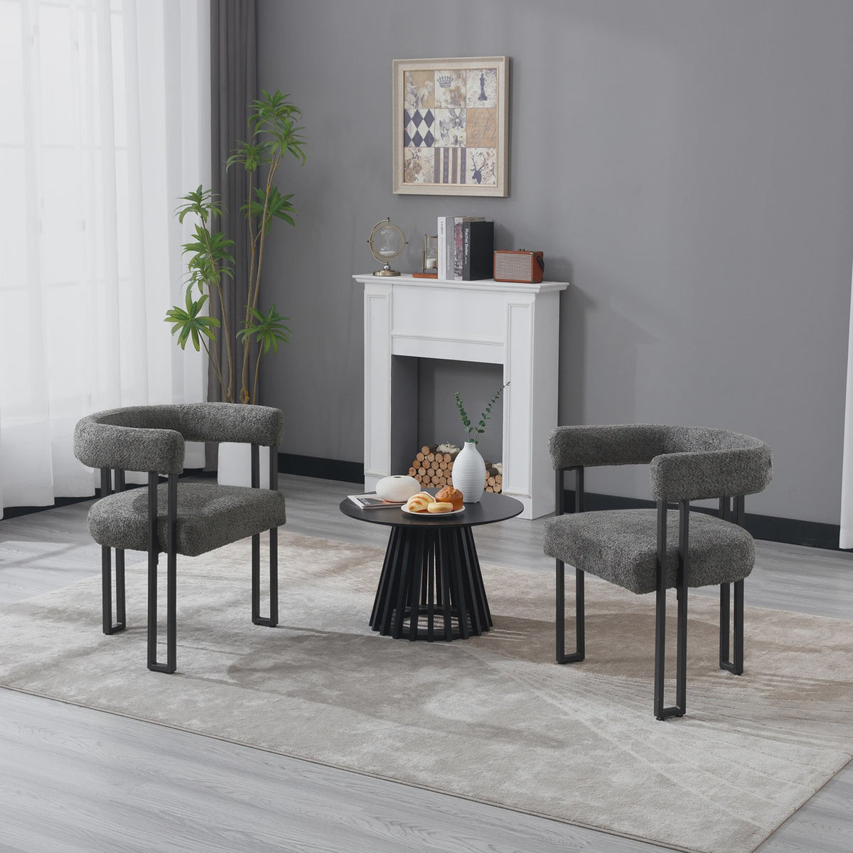 Set van 2 Chenille Eetkamerstoelen met Armleuningen - Modern en Comfortabel