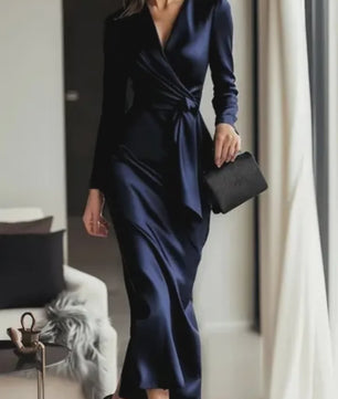 Elegante Damesjurk met Lange Mouwen en Tailleband - Hepburn Stijl