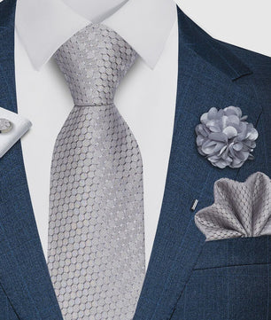 Luxe Heren Set: Paarse Paisley Stropdas, Manchetknopen, Pochet & Boutonnière - 8cm Breed