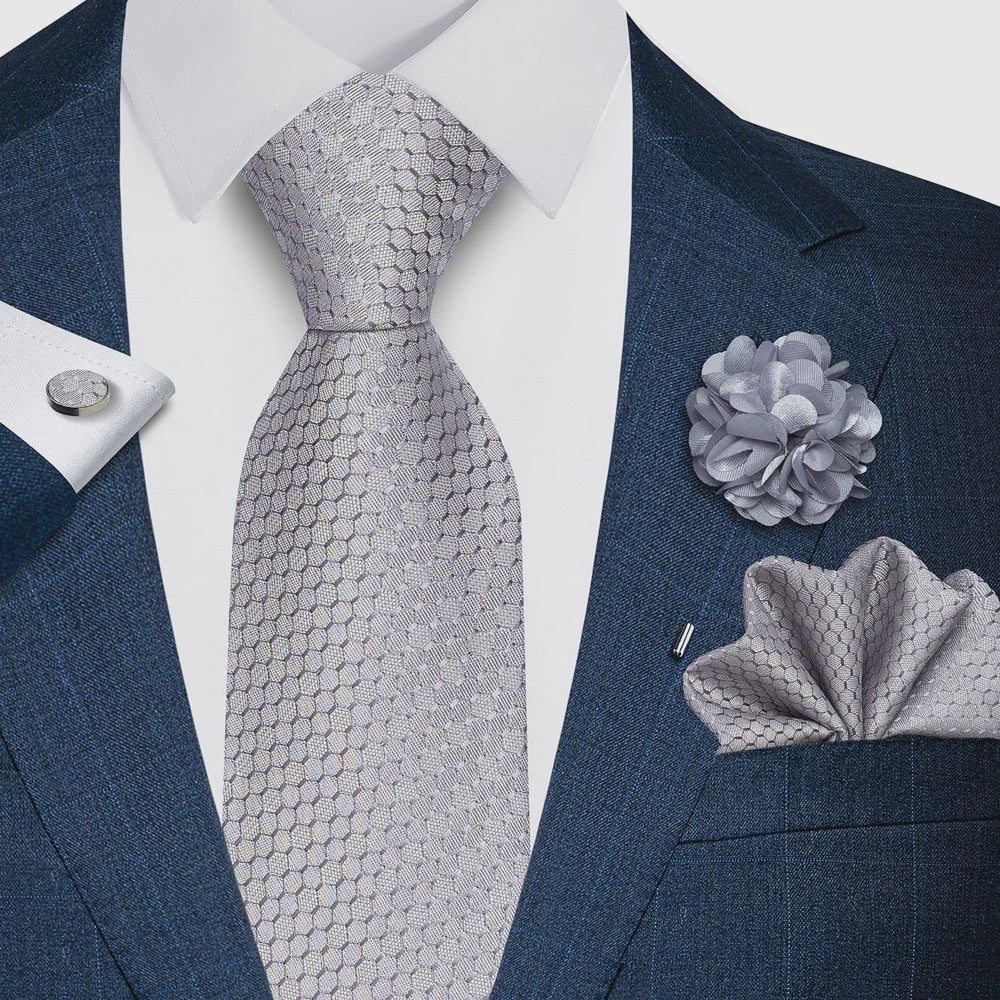 Luxe Heren Set: Paarse Paisley Stropdas, Manchetknopen, Pochet & Boutonnière - 8cm Breed