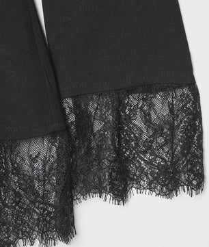 Elegante Zwarte Dames Blazer met Kantafwerking - Getailleerd V-hals Kantoorjasje
