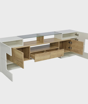 Modern TV meubel 200cm hoogglans wit met LED verlichting en glazen blad