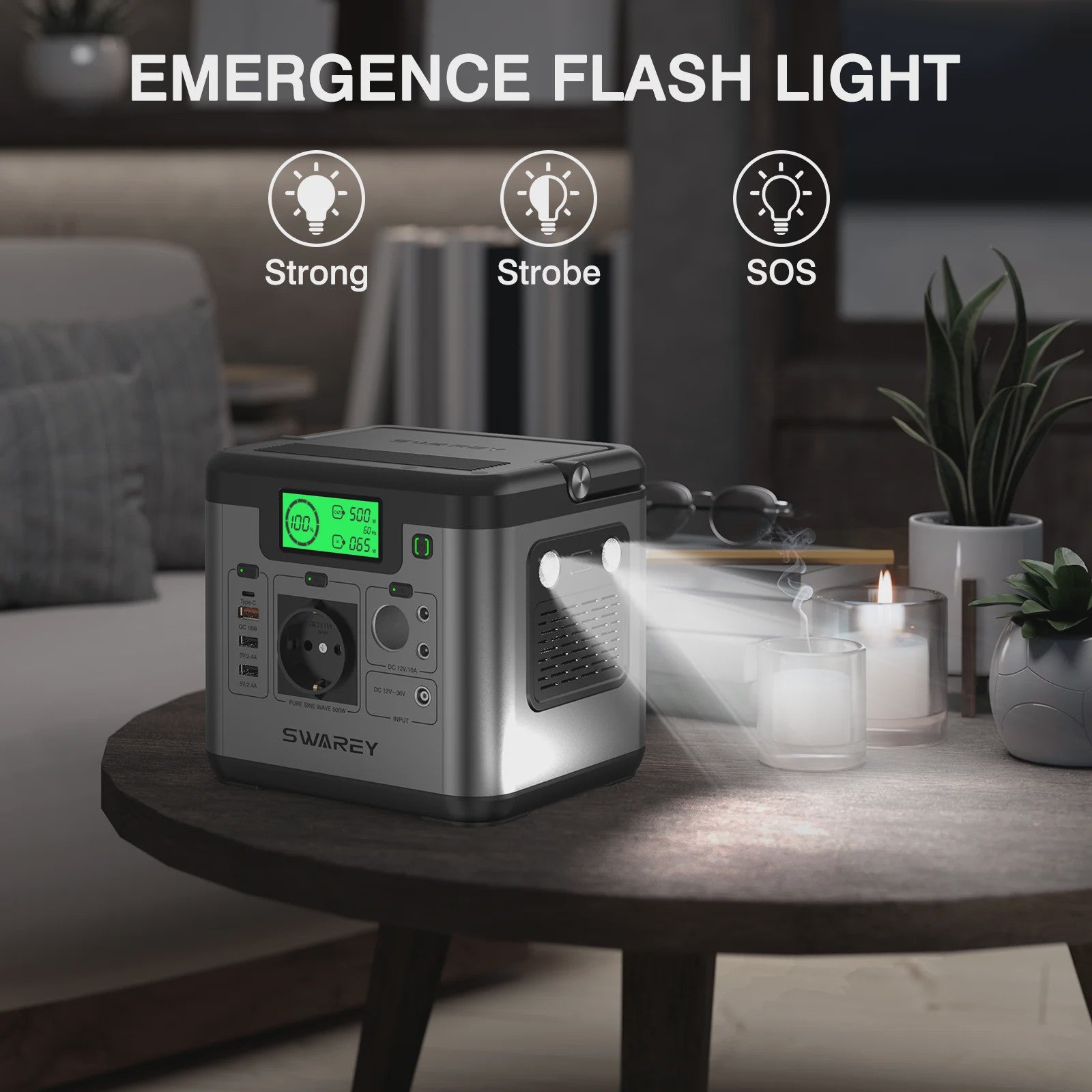 SWAREY S500 Pro Power Station 518Wh - Draagbare Energie met 100W Zonnepaneel