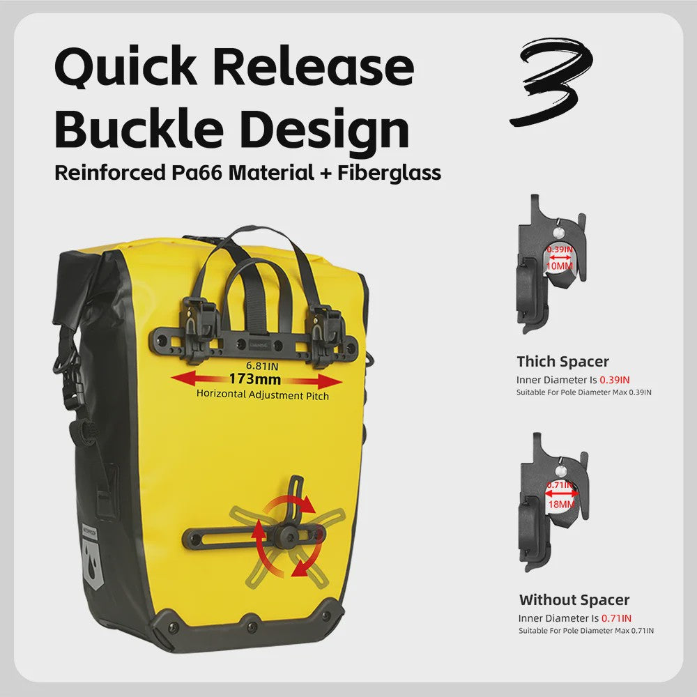 Rhinowalk Waterdichte Fietstas 27L - Snelkoppeling Achterdrager Tas voor Bikepacking