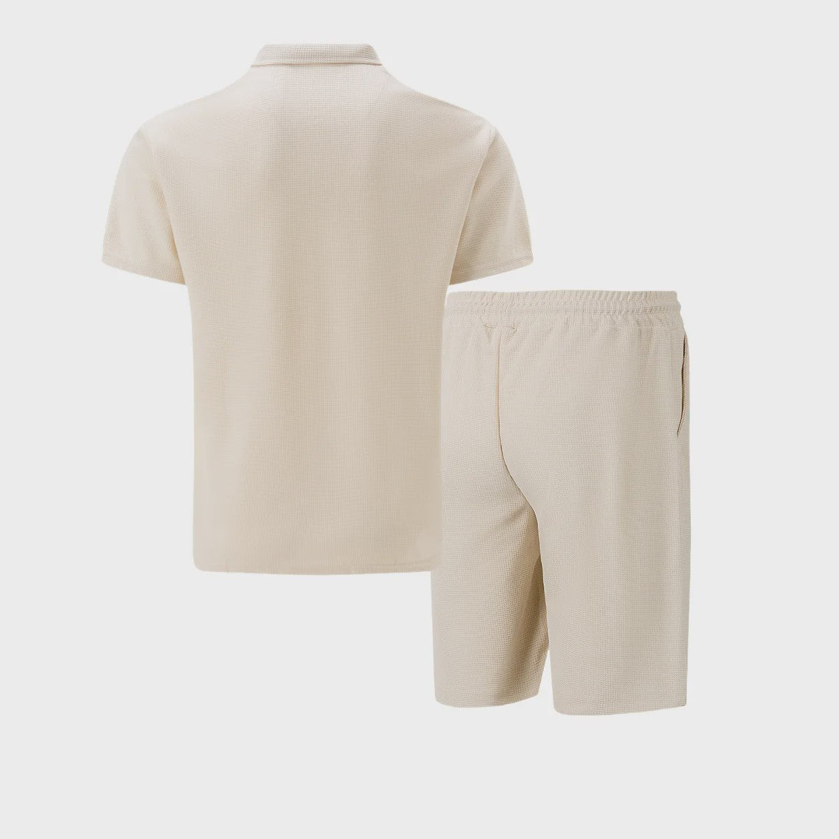 Zomerse Wafel Set: Poloshirt met Rits en Shorts
