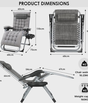 Opvouwbare Luxe Loungestoel met Comfortabel Katoen Kussen - Verstelbaar tot 160kg
