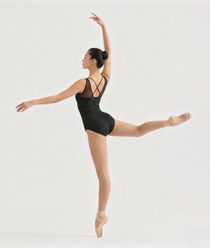 Dames Ballet Leotard met Mesh en Gekruiste Rug - Mouwloos Bodysuit