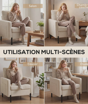 Comfortabele Beige Fauteuil met Armleuningen en Stalen Poten - Stijlvol en Duurzaam