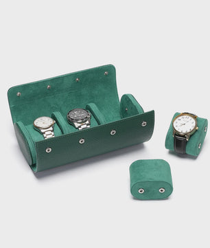 Luxe Embers Groene Horlogerolle - Echt Lederen Reis Etui voor 1, 2 of 3 Horloges