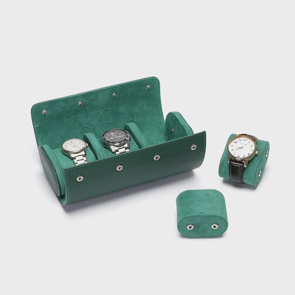 Luxe Embers Groene Horlogerolle - Echt Lederen Reis Etui voor 1, 2 of 3 Horloges