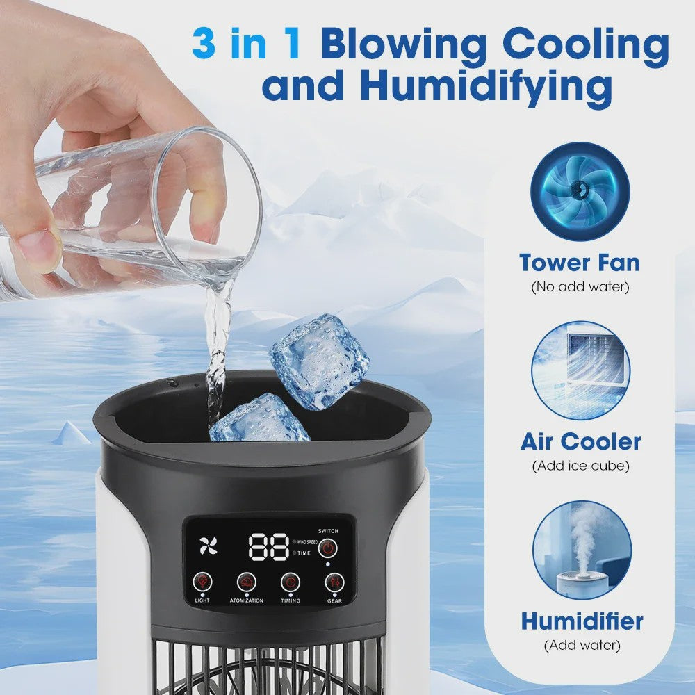 3-in-1 Draagbare Aircooler met Ventilator, Luchtbevochtiger en LED Nachtlampje - 6 Snelheden