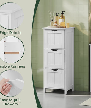 Smal Wit Toiletkastje met 3 Lades - Vrijstaande Badkamer- en Keukenorganizer 32x81x30cm