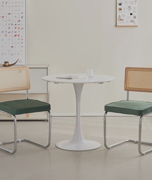 Set van 2/4 Retro Eetkamerstoelen met Rotan Rugleuning en Gestoffeerde Zitting