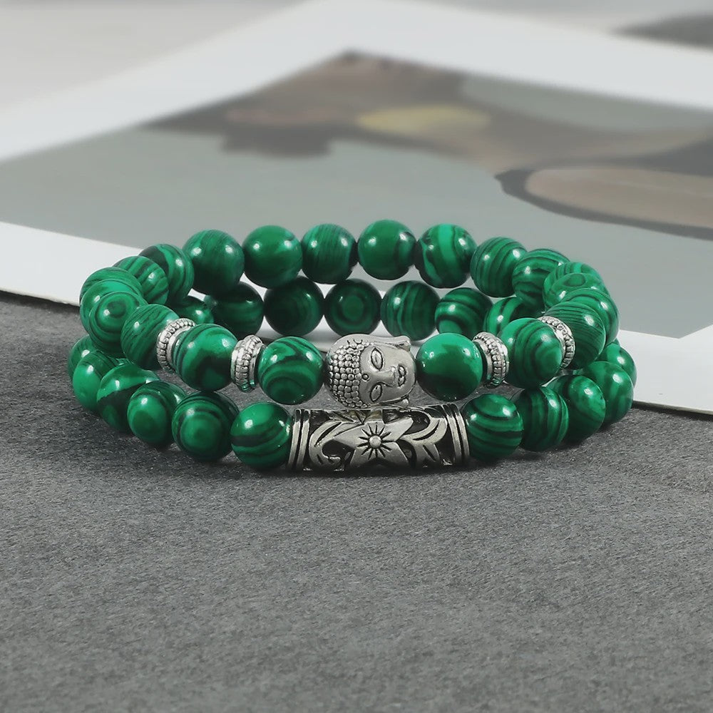 Set van 2 Houten Kralen Armbanden met Buddha & Natuursteen - Meditatie & Spirituele Sieraden