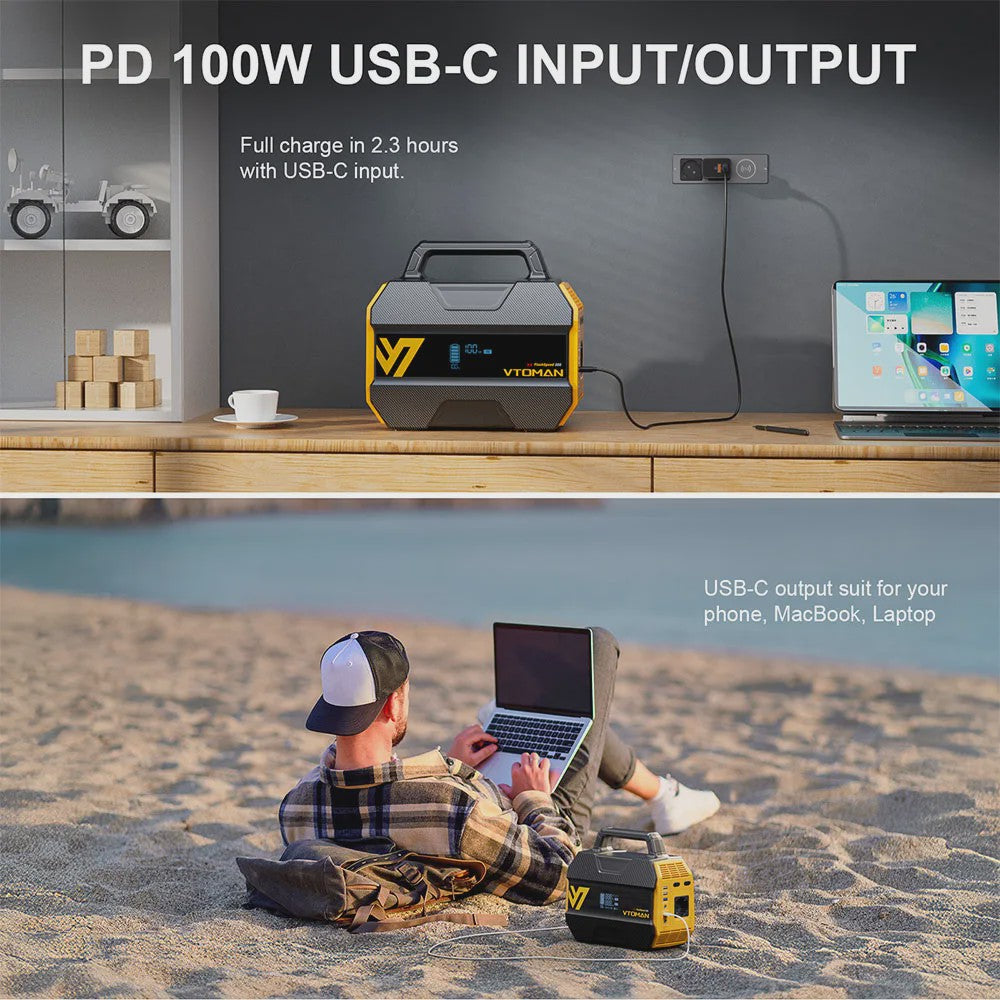 VTOMAN FlashSpeed 300 Power Station: 230Wh LiFePO4, 300W AC, 100W USB-C, Solar Generator