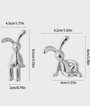 Set van 2 Zilverkleurige Konijnenbeeldjes - Decoratie voor Woonkamer, Slaapkamer, Auto & Bureau