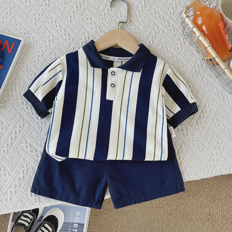 Zomerse Jongens Set: Gestreept Poloshirt & Short - Katoen