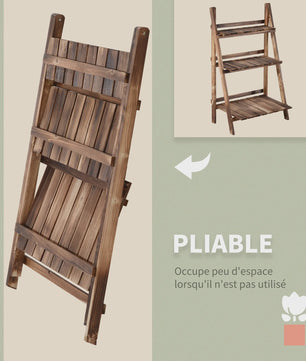 Outsunny Houten Plantenstandaard - Piramidevormig, Opvouwbaar, 3 Niveaus, 60x37x93 cm, Bruin