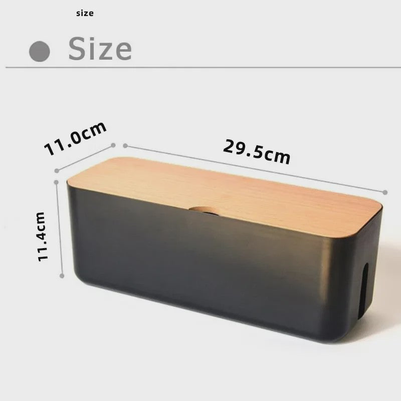 Stijlvolle Kabel Organizer Box met Houten Deksel - Bureau & Kantoor Kabelmanagement