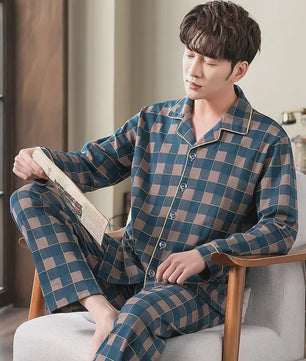 Herren Pyjama Set Lange Mouwen & Broek - Comfortabele Loungewear voor Heren