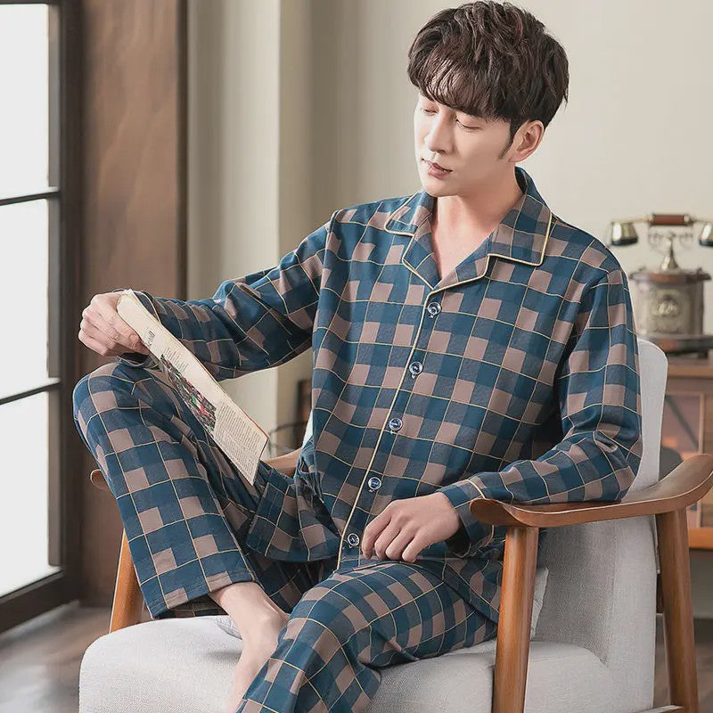 Herren Pyjama Set Lange Mouwen & Broek - Comfortabele Loungewear voor Heren