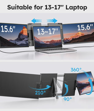 15.6" Triple Screen Extender: 2x FHD IPS Externe Monitors voor Laptops (13-17")