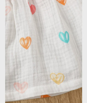 Schattige Baby Meisjes Jurk met Strik en Mutsje - Hartjes Print Zomer Set (0-9 Maanden)
