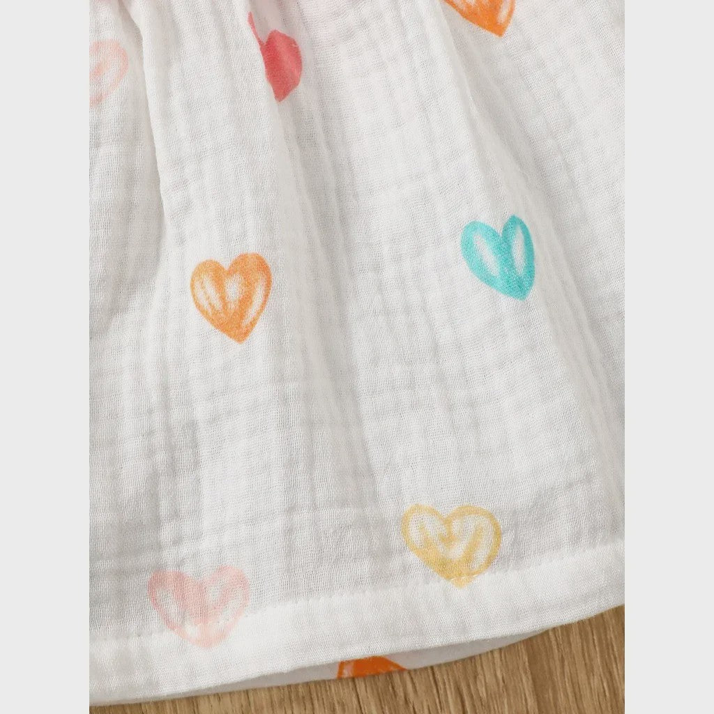 Schattige Baby Meisjes Jurk met Strik en Mutsje - Hartjes Print Zomer Set (0-9 Maanden)