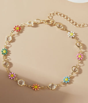 Vintage Boho Ankelbandje met Hartjes & Kristallen - Kleurrijk Zomer Sieraden voor Dames