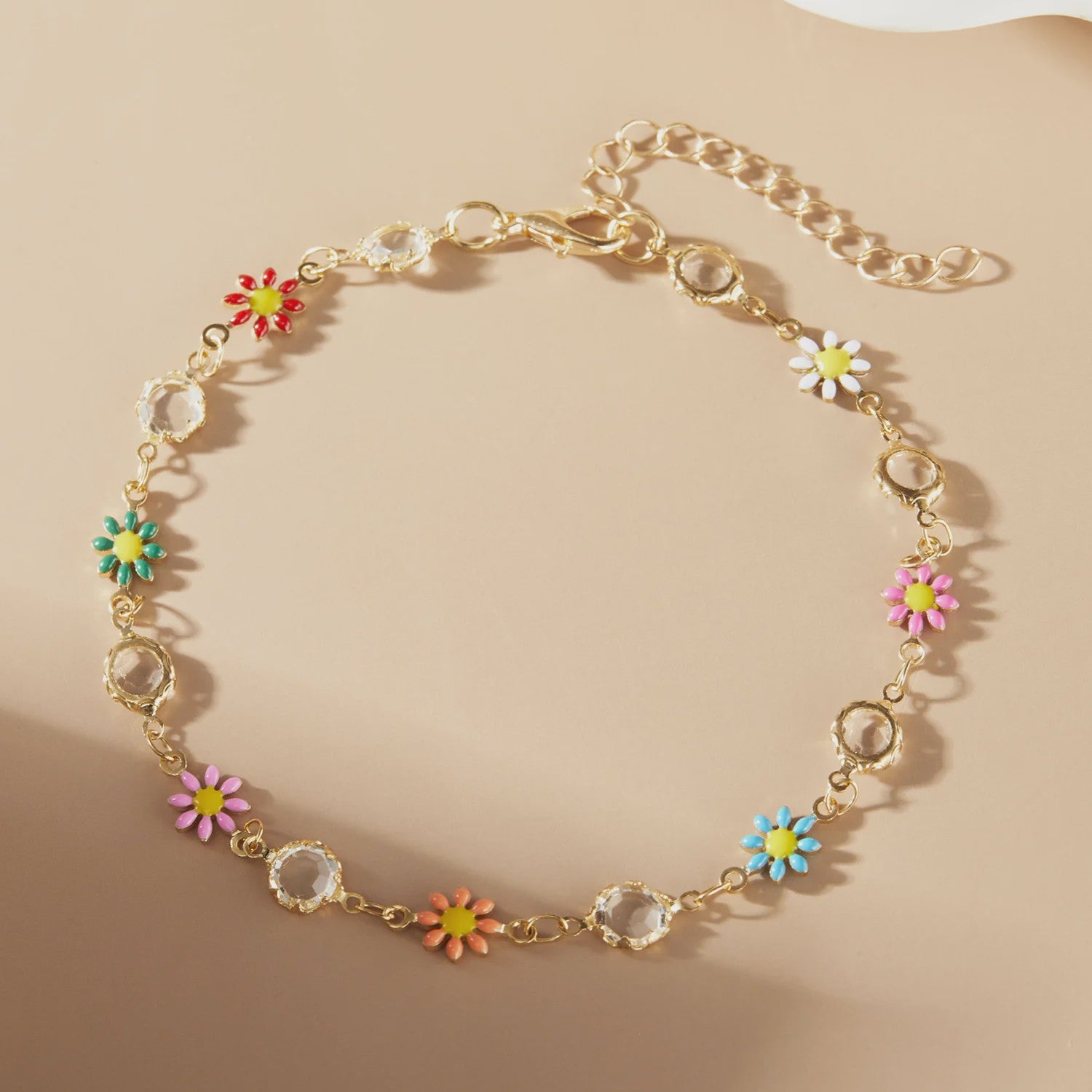 Vintage Boho Ankelbandje met Hartjes & Kristallen - Kleurrijk Zomer Sieraden voor Dames