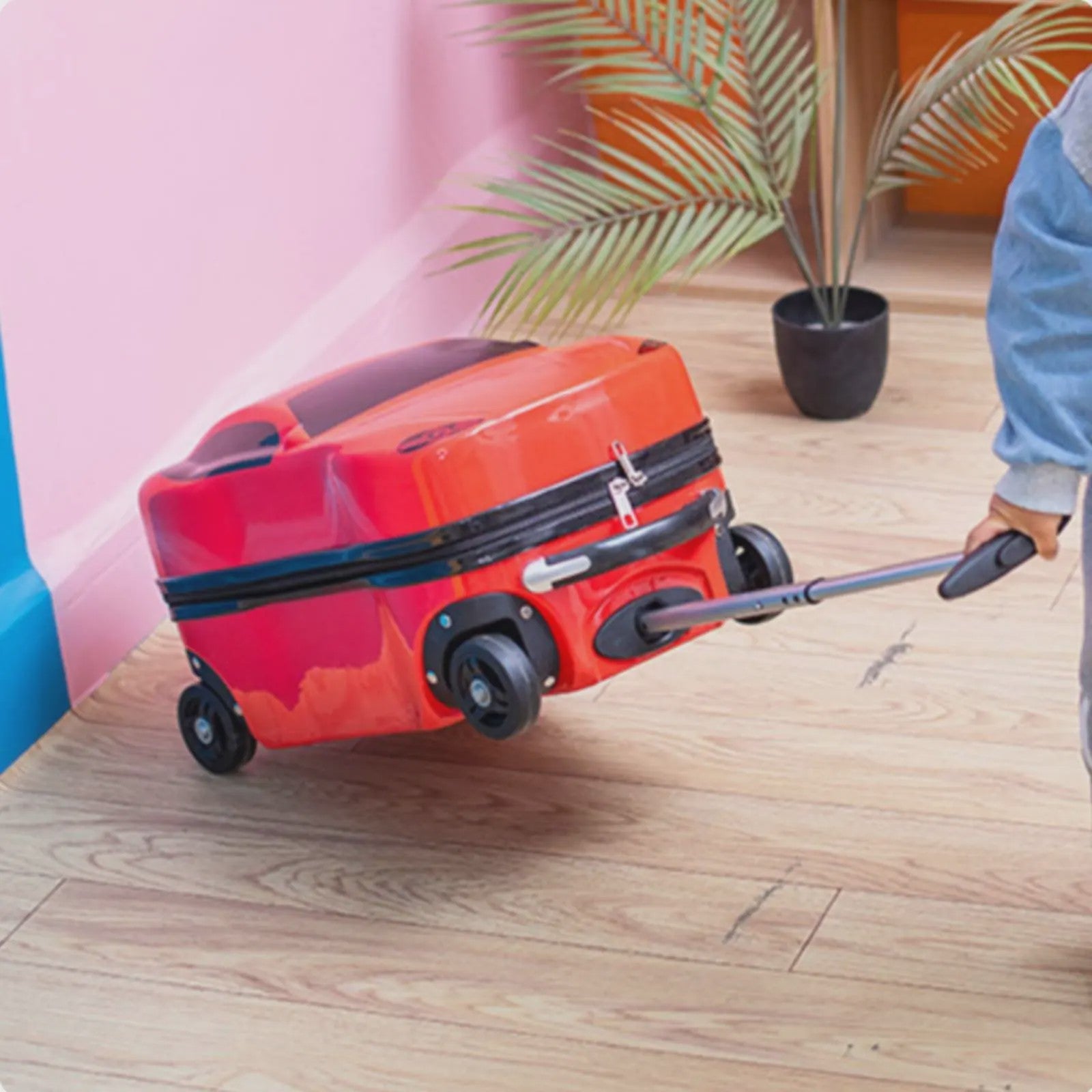 Vrolijke Kinder Koffer op Wielen - Cartoon Auto Design - Lichtgewicht Trolley voor Kinderen (2-10 jaar)